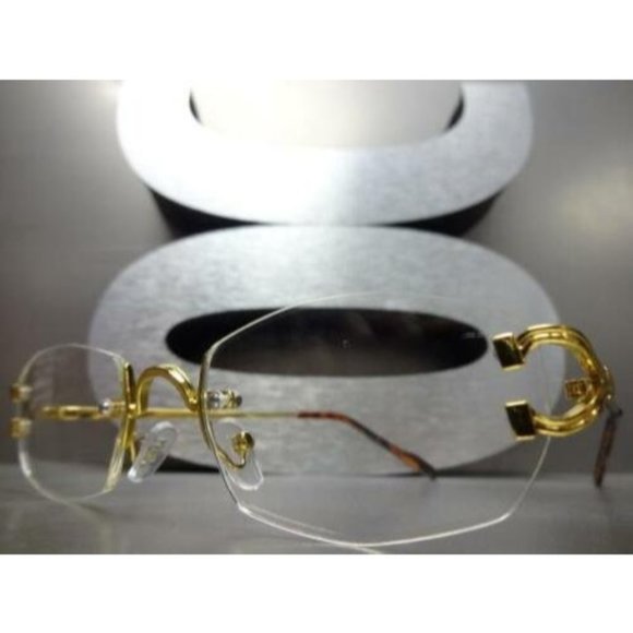 Men Classy Elegant Sophisticated Style Clear Lens EYE GLASSES Gold Rimless Frame - Picture 2 of 5